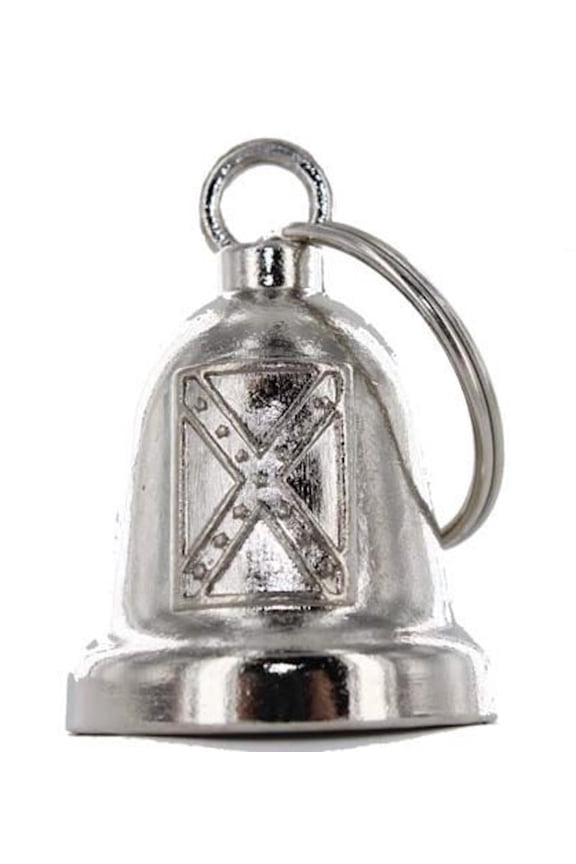 CHROME MOTORCYCLE REBEL EMBOSSED FLAG LOGO KEY CHAIN SPIRIT BELL