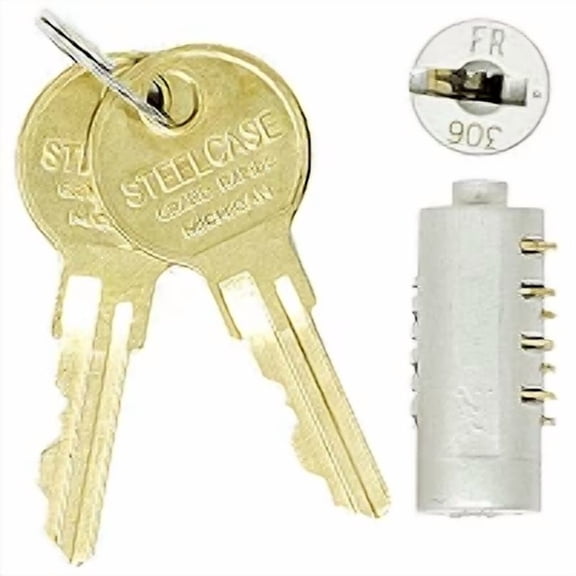 (CHROME) Office Furniture Replacement Lock Core Kit Includes 2 Keys for Steelcase FR372