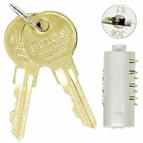 (CHROME) Office Furniture Replacement Lock Core Kit Includes 2 Keys for Steelcase FR701