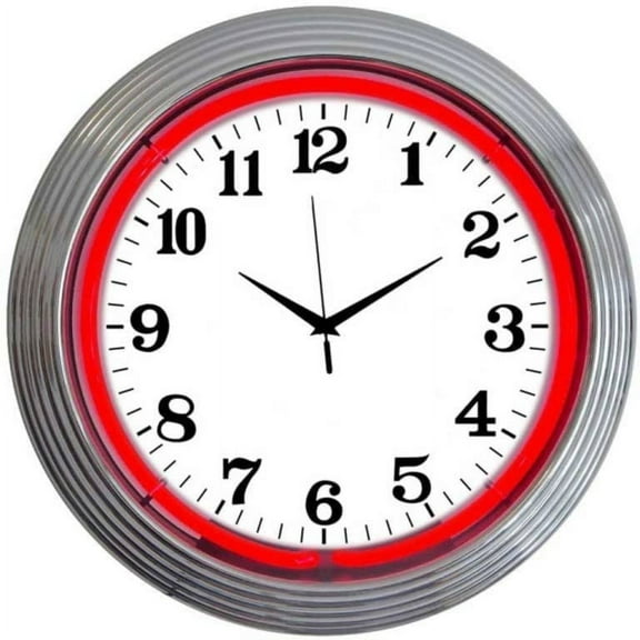 CHROME RIM RED NEON CLOCK  8CHRCR
