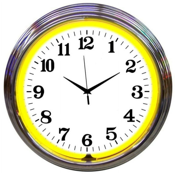 CHROME RIM YELLOW NEON CLOCK  8CHRCY