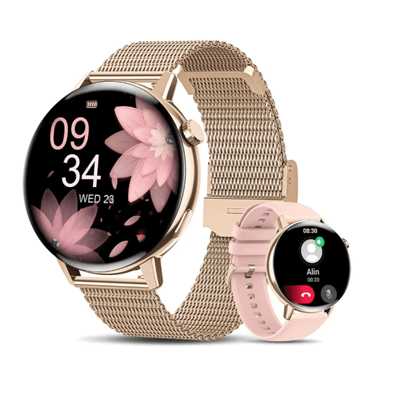 CHRONUS Smartwatch - 1.32" Touch Screen, 20 Sports Modes, Bluetooth Calling, IP67, Android/iOS, Gold