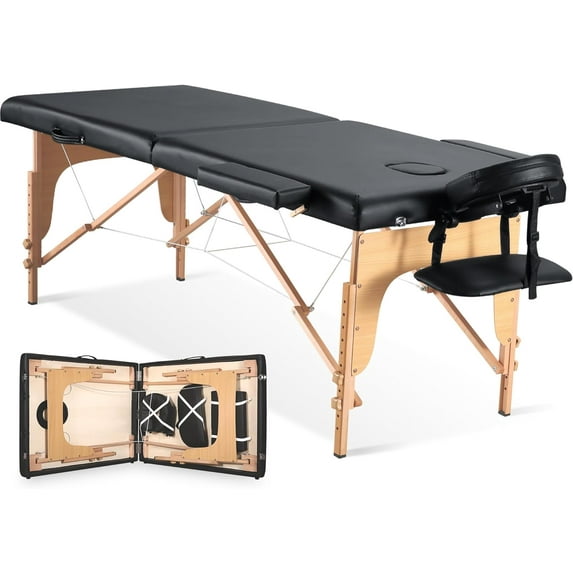 CHRUN Massage Table Portable Massage Bed Wide Lash Spa Bed Beauty Tattoo Face Cradle Bed Height 35Inch Adjustable 2 Fold with Bag - Black