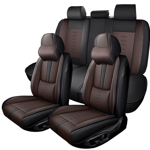 for CHRYSLER 200 2015 Car Seat Cover, Black and Brown Car Seat Covers, Faux Leather 5 Seats Full Set With a Headrest and Lumbar Support Waterproof, Only 4 DOOR SEDAN, Pet Car Seat Covers