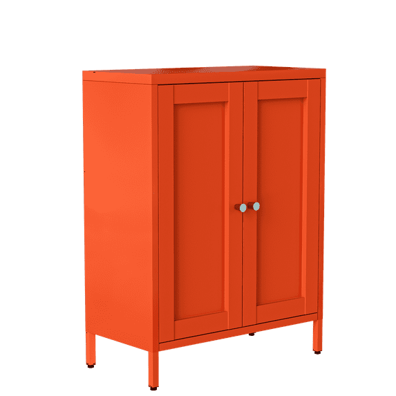 CHSHIN 31.5"H Modern Metal Bathroom Floor Cabinet with Shelves for Home,Entryway,Orange(Width:23.6")