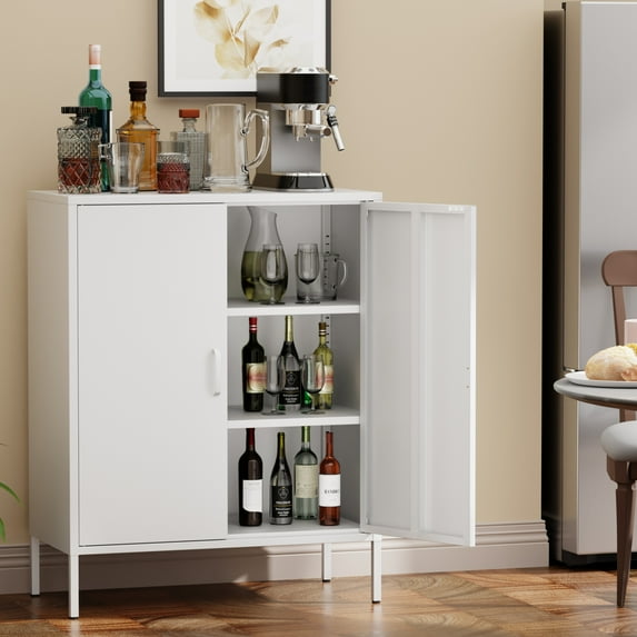 CHSHIN 40"H White Metal Locker Storage Cabinet,Multipurpose 3-Tier for Home,Office,Bar(Width:31.5")