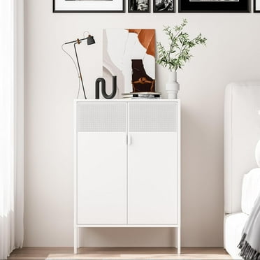 CHSHIN 47.2"H White Metal Locker Storage Cabinet with 2-Mesh Doors,3-Tier for Office,Home,Bathroom