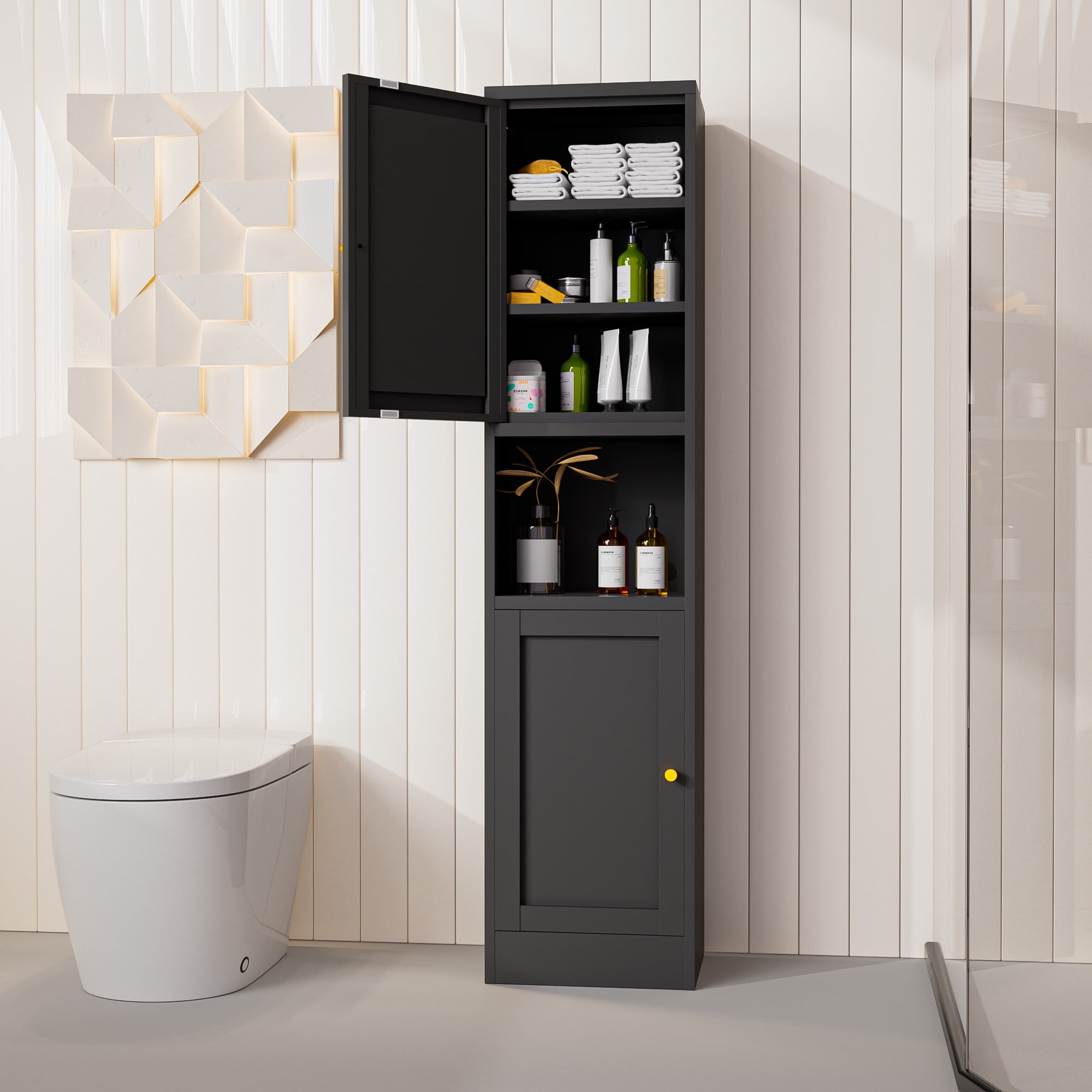 CHSHIN 67" H Black Metal Bathroom Storage Cabinet,6-Tier Narrow for ...