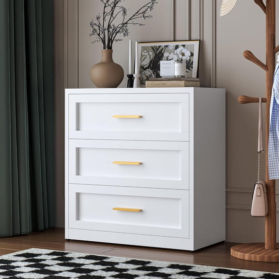 CHSHIN Modern 3 Drawers Metal Dresser for Living Room,Dressers & Chests of Drawers for Bedroom,White