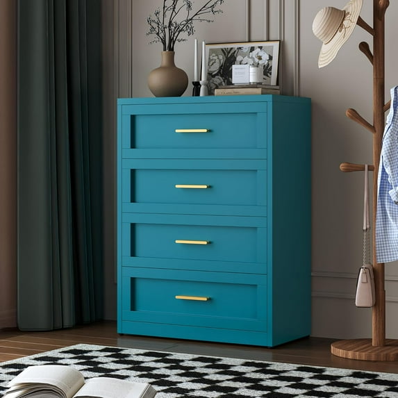 CHSHIN Modern 4 Drawers Metal Dresser for Living Room,Dressers & Chests of Drawers for Bedroom,Blue