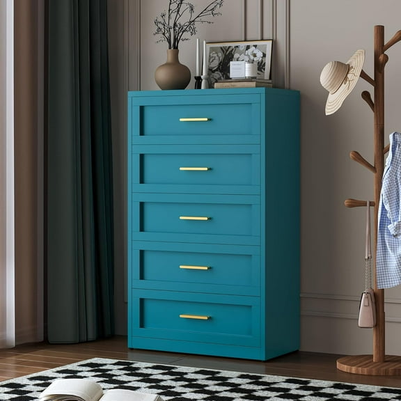 CHSHIN Modern 5 Drawers Metal Dresser for Living Room,Dressers & Chests of Drawers for Bedroom,Blue