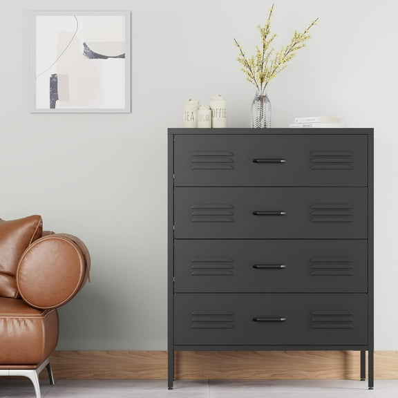 CHSHIN Modern Metal Chest of 4 Drawers for Closet,Chests of Drawers for Bedroom,Home,Office,Black