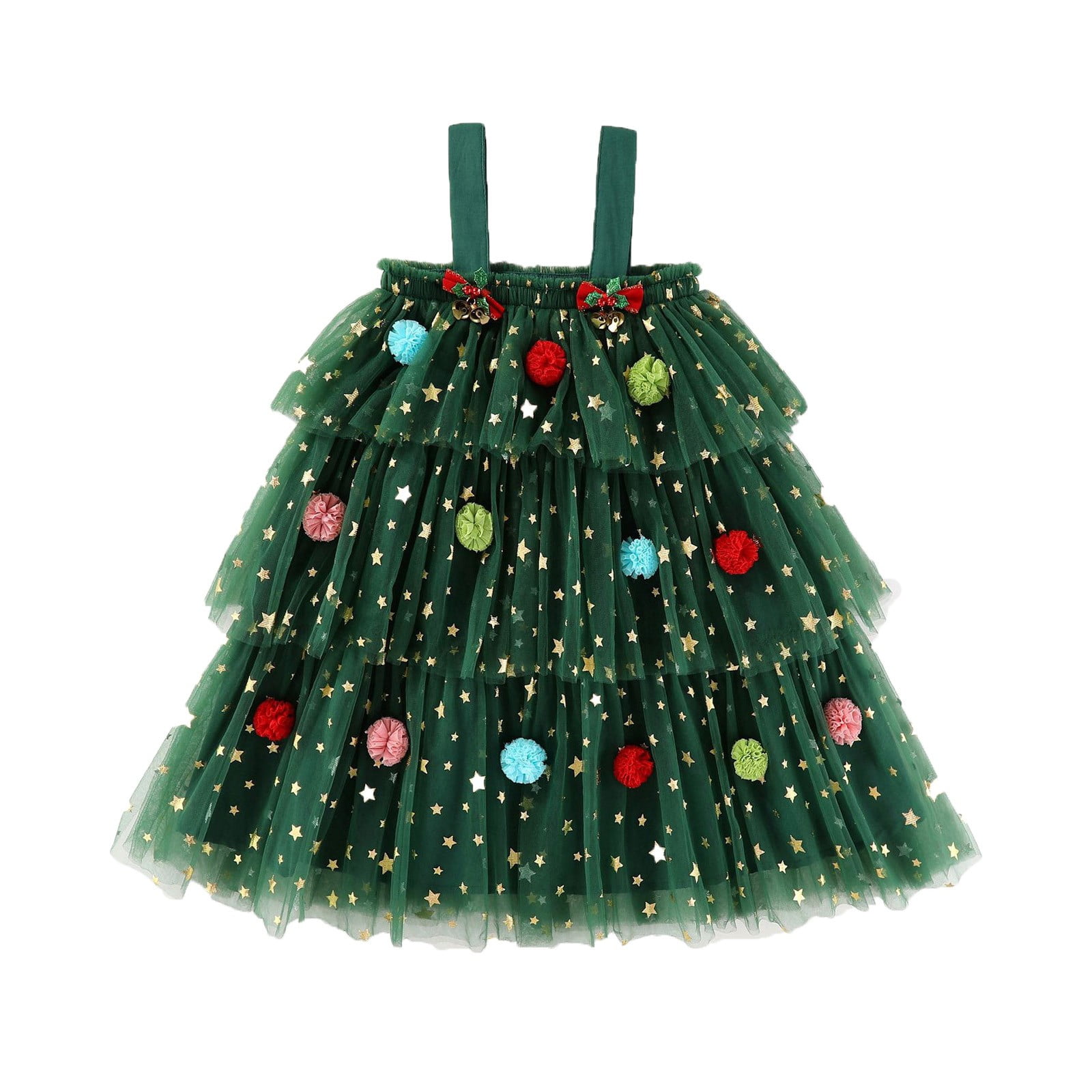 christmas tree cake dress [CHSJU]Girls Sleeveless Mesh Sweet Layer Suspender Dress For Holiday Festival Party Size:XL (16/18) NA052826 LIUHUO Black Ice Figure Debbie christmas