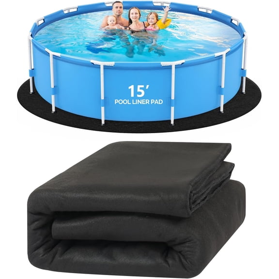 CHTER 15 FT Pool Pad for Above Ground Pool, Upgraded Extra Thick Swimming Pool Liner Pad 15 FT Round, Prevent Punctures Weed Barrier, Under Pool Mat Pool Protection, Black