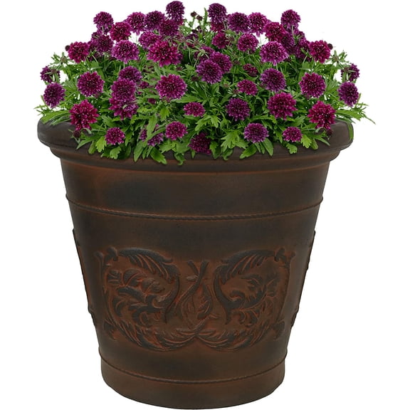 CHTER 16-Inch Arabella Large Plastic Pot for Plants - Outdoor Double-Walled Polyresin Large Plastic Planter with Drillable Drainage Holes - Rust