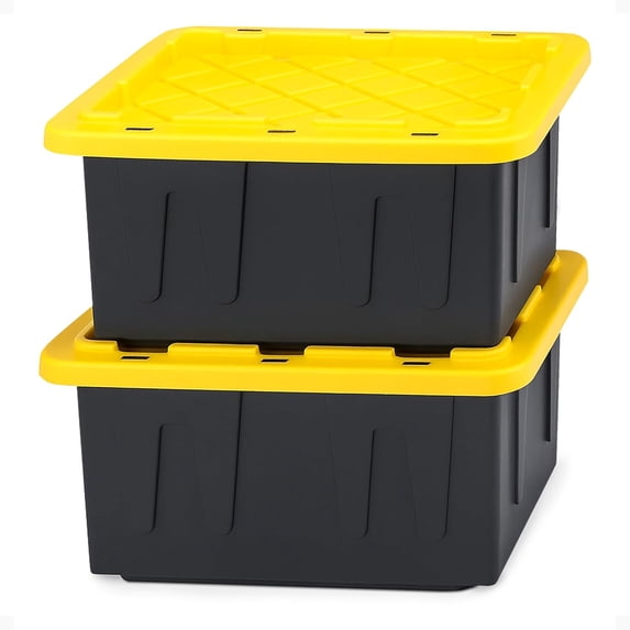 CHTER 2-Pack Durabilt, Heavy Duty Plastic Storage Bins with Lids, 15 Gallon, Black/Yellow - Stackable Container Boxes for Home, Attic, and Garage Organization