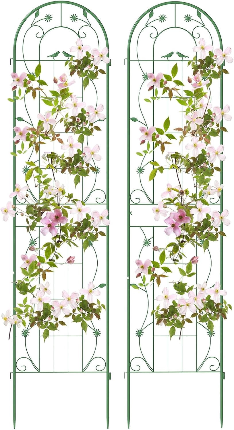 CHTER 2 Pack Garden Trellis, 7.2 FT Tall Galvanized Steel Trellis for Climbing Plants Outdoor for Patio Lawn Wall Decor, Plant Trellis for Vine Cucumber Tomato Flower Clematis Roses, Green