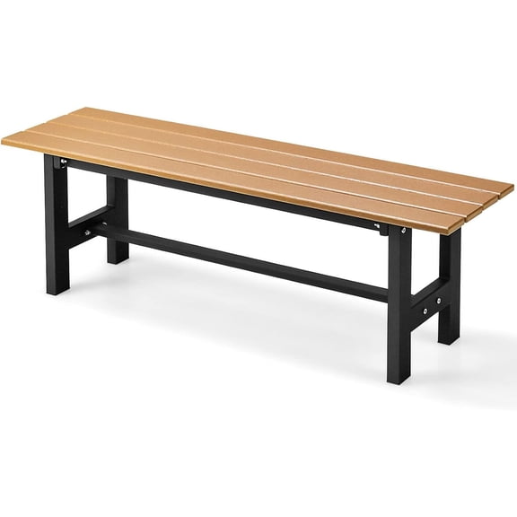 CHTER 2-Person Outdoor Bench Seat - Backless Patio Garden Bench, 47 Weatherproof Outside Chair with Slatted Seat, Metal Frame, 660 LBS Capacity, Dining Bench Chair for Yard, Park, Balcony, Brown