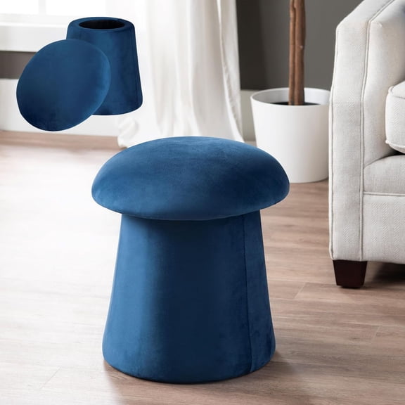 CHTER 20'' Mushroom Storage Ottoman, Velvet Fabric Foot Rest Ottoman for Living Room, Vanity Stool for Bedroom, Extra Seating for Home Decor (Blue)