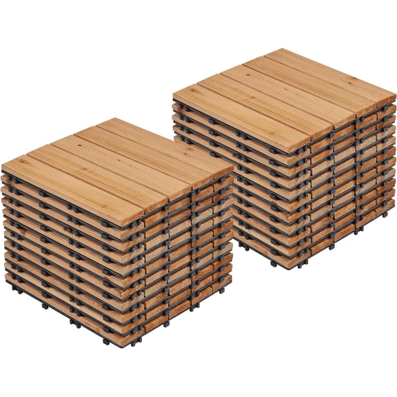 CHTER 22pcs Wood Floor Tiles 12 x 12in Interlocking Decking Patio Tiles Garden Balcony Floor Covering Outdoor Backyard Flooring for Pathway Poolside, Natural Wood
