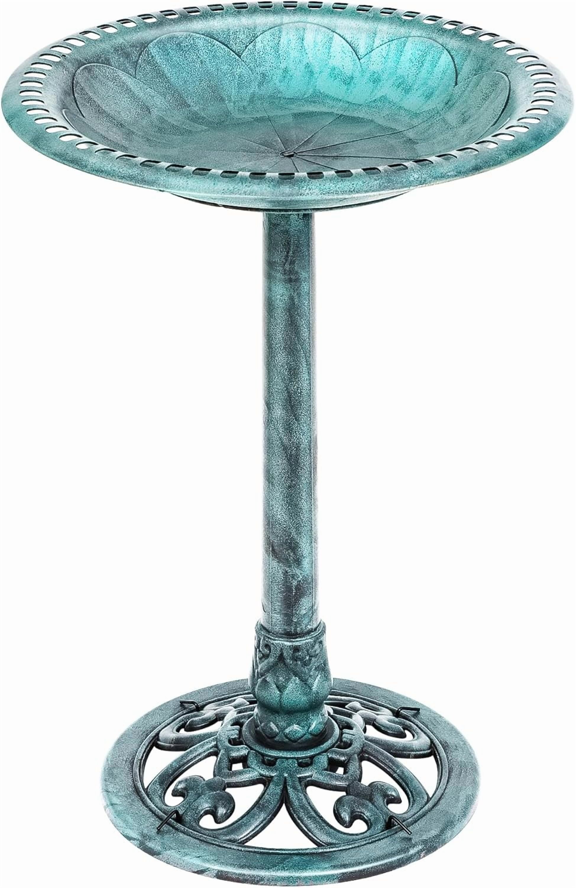 CHTER 28 Inch Height Polyresin Bird Bath Antique Outdoor Garden Decor Vintage Yard Art, Green