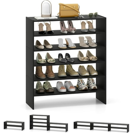 CHTER 3-in-1 Vertical Shoe Rack, 6-Tier Free Standing Shoe Storage Organizer w/Stackable Design for 18 Pairs, 31 Inch Wide Wood Shoe Shelf for Closet, Entryway, Living Room, Office, Black