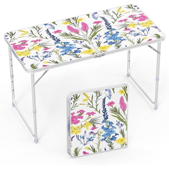 CHTER 4FT White Folding Table with Carrying Handle Height Adjustable Lightweight Fold Up Portable for Indoor Outdoor Picnic,Camping,Hiking,Fishing,BBQ 