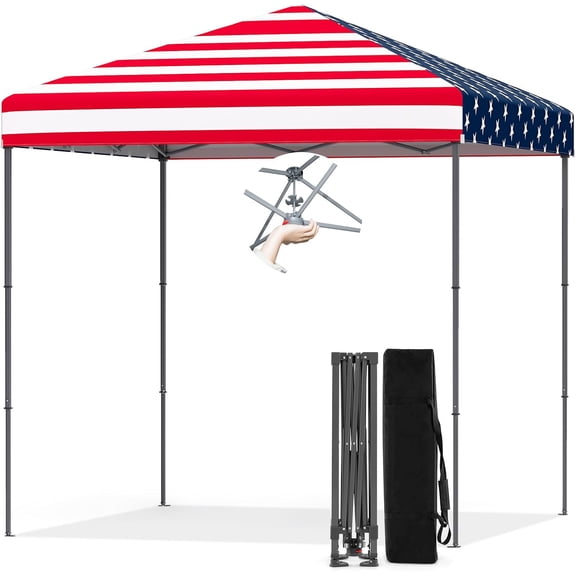 CHTER 6.6 x 6.6 Ft Pop Up Canopy, Portable Canopy Tent Heavy Duty Instant Canopy w/Center Lock, 8 Stakes, 4 Ropes, Carry Bag, Sun Protection, Easy Up Outdoor Canopy for Party, Patio (American Flag)