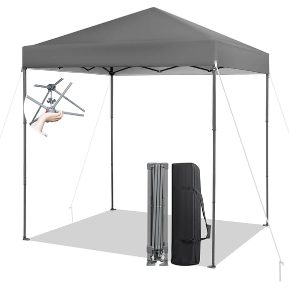 CHTER 6.6 x 6.6 Ft Pop Up Canopy Tent, Portable Instant Shelter with UPF 50+ Sun Protection, Center Lock, 8 Stakes, 4 Ropes, Carry Bag, Easy Setup Outdoor Canopy for Party, Camping, Patio (Gray)