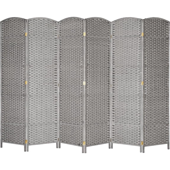 CHTER 6-Panels Tall Rattan Room Divider, 6 FT Folding Privacy Screen, Indoor Partition Wall Dividers, Freestanding Hinged Space Separator (Grey)
