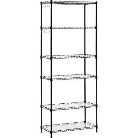 CHTER 6-Tier Storage Shelves, Wire Shelving Unit, Kitchen Metal Shelves, Storage Rack with Adjustable Shelves, Shelf Liners, 8 Hooks, for Garage, 11.4 x 23.2 x 63 Inches, Black ULGR066B01