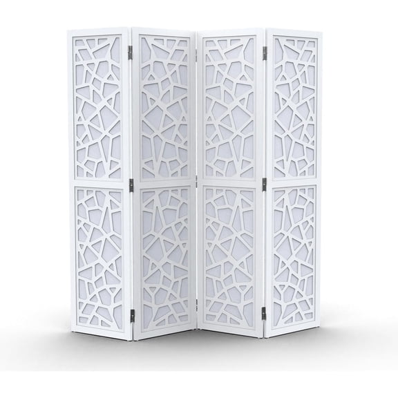 CHTER 70'' H Room Divider, Non-Woven Fabric Privacy Screen, Indoor Partition Wall Dividers, Freestanding Hinged Space Separator with Modern Unique Pattern (White, 4 Panel)