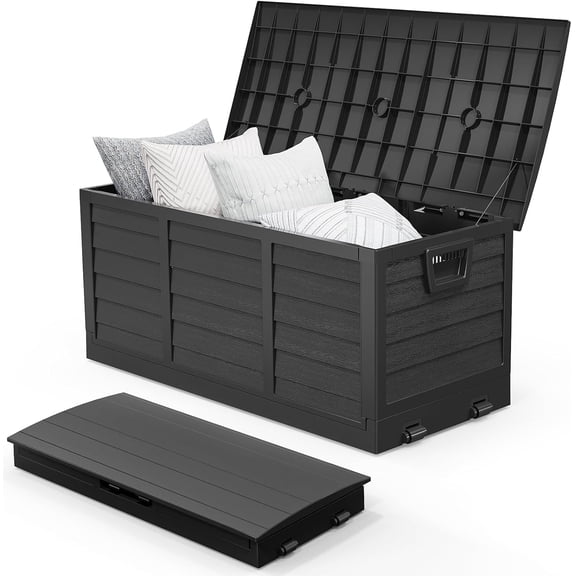 CHTER 75 Gallon Collapsible Outdoor Storage Box, Simple-to-assemble Plastic Storage Containers with Lid, Patio Deck Box Furniture for Garden, Pool, Balcony, Yard (Full Black)
