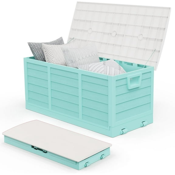 CHTER 75 Gallon Collapsible Outdoor Storage Box, Simple-to-assemble Plastic Storage Containers with Lid, Patio Deck Box Furniture for Garden, Pool, Balcony, Yard (Green)