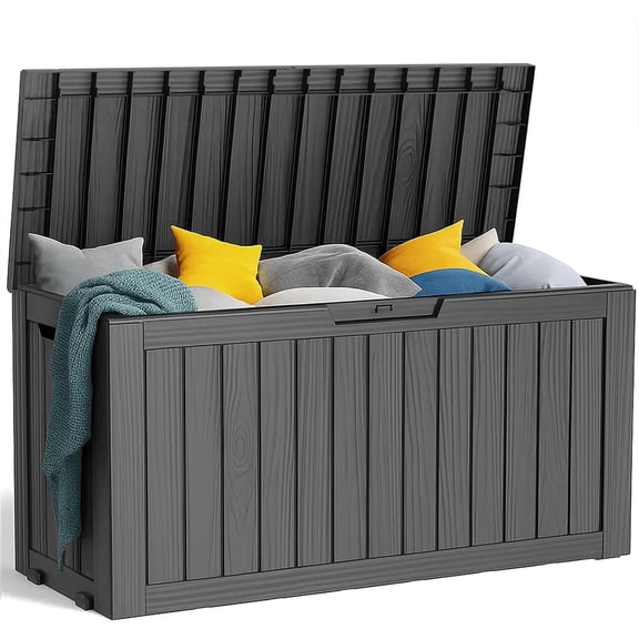 CHTER 75 Gallon Resin Deck Box, Lockable Patio Outdoor Storage Box for Furniture, Garden Tools and Tools Storage, Waterproof Outside Storage Boxes - Black