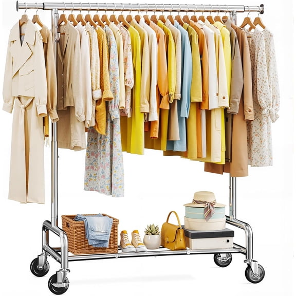 CHTER 76''W Clothes Rack, Heavy Duty Clothing Rack Load 450 LBS, Lockable Wheels & Adjustable Height, Garment Rack for Bedroom, Laundry Room, Closet
