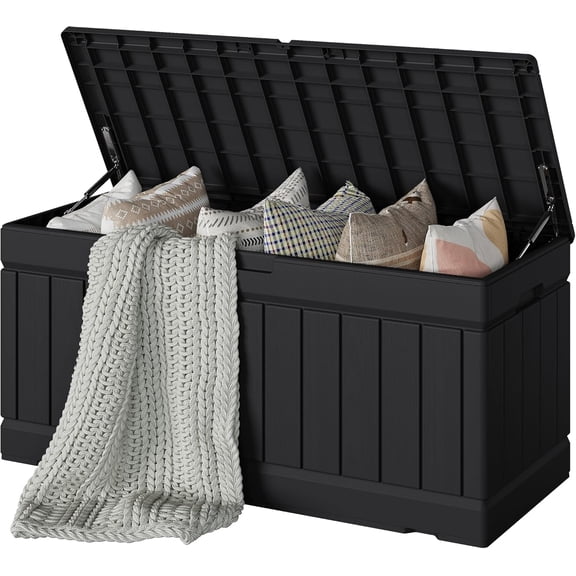 CHTER 78 Gallon Deck Box, Waterproof Resin Outdoor Storage Box for Outside and Patio, Outdoor Storage Bench Lockable for Patio Furniture, Garden Tools and Pool Supplies (Black, 78 Gallon)