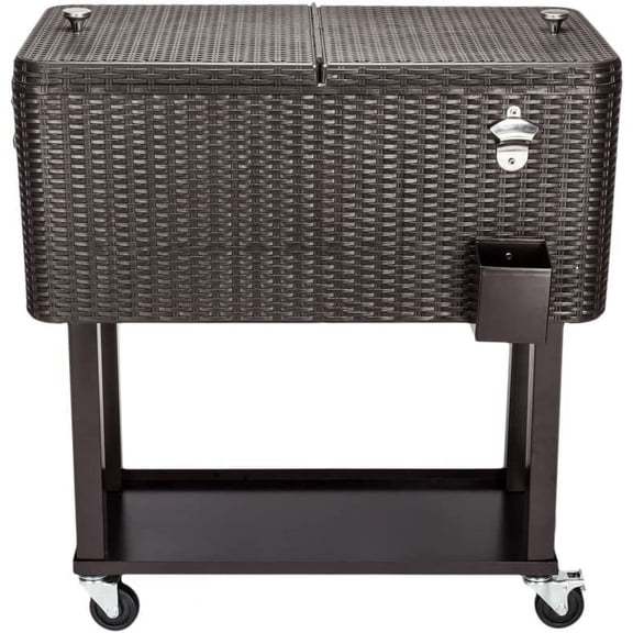 CHTER 80 Quart Rolling Ice Chest on Wheels, Portable Patio Party Bar Drink Cooler Cart, with Shelf, Beverage Pool with Bottle Opener,Water Pipe