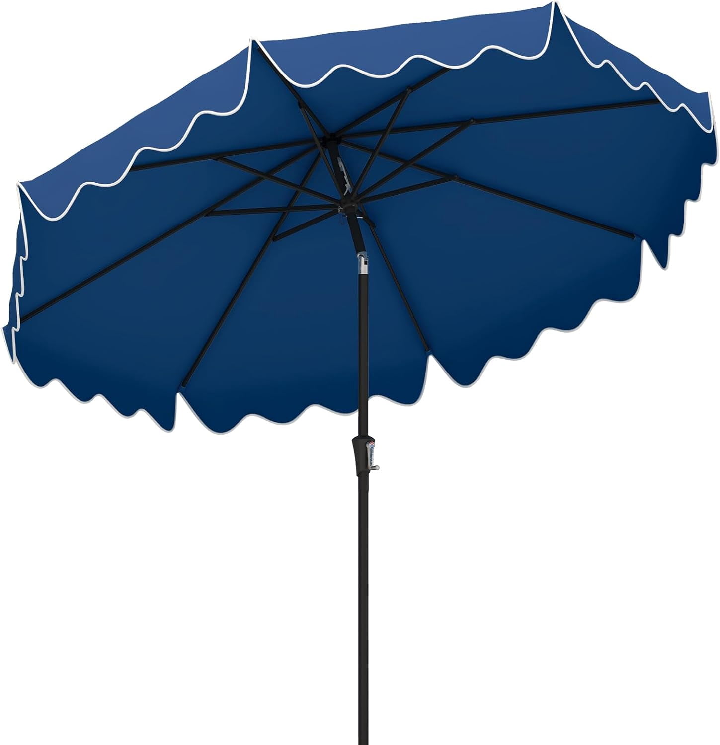 CHTER 9Ft Patio Umbrella with Crank, 2-Tier Outdoor Umbrella with Push Button Tilt, Sun-Protective Canopy, 8 Ribs, Scalloped Patio Umbrella for Outdoor Beach Deck Pool Table (Blue)