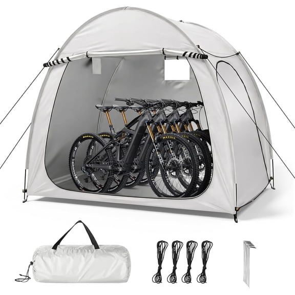 CHTER Bike Storage Tent for 4-5 Bikes with Carry Bag, Portable Bicycle Storage Shed Waterproof with Window, Bike Tent for Motorcycle,Garden Tools,Lawn Mower (Light Grey, 6.8x4.9 FT)