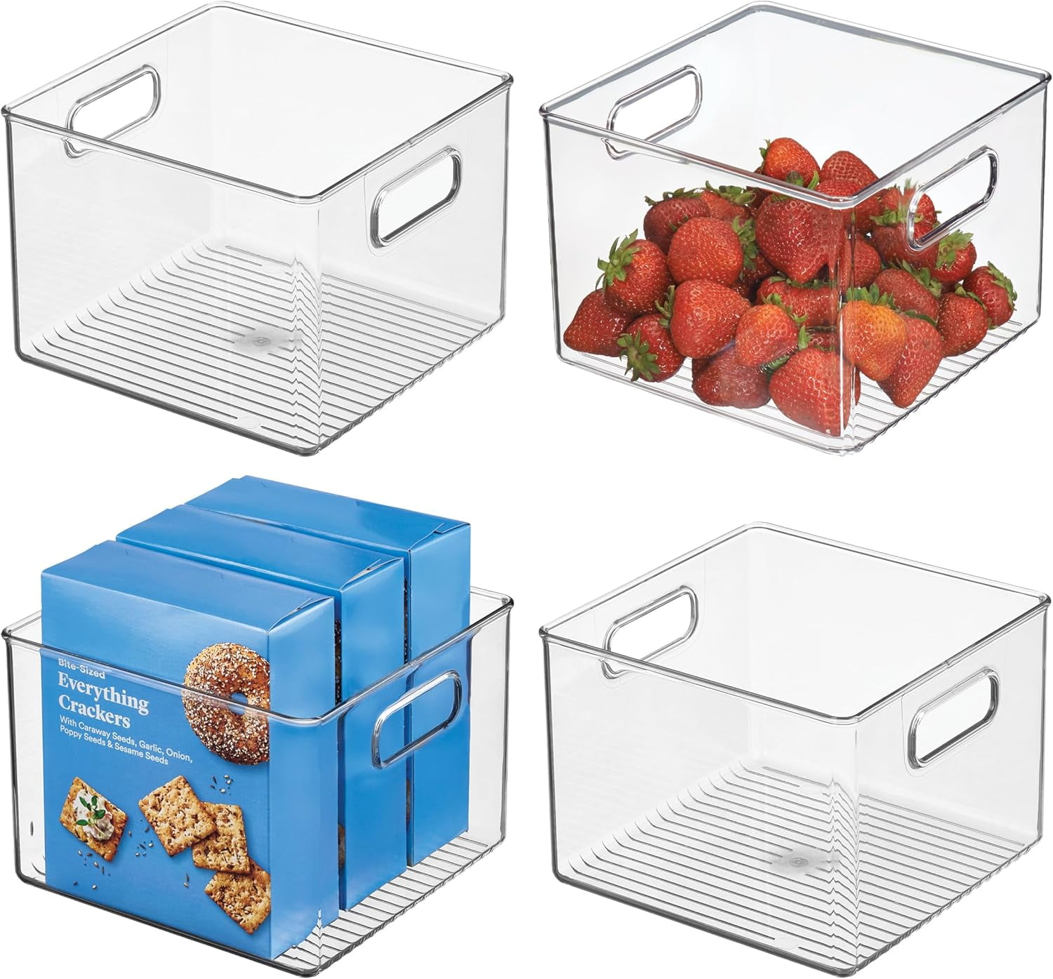 CHTER Clear Plastic Storage Bins for Kitchen - Pantry and Fridge Storage for Cabinets and Shelves, 4-Pack