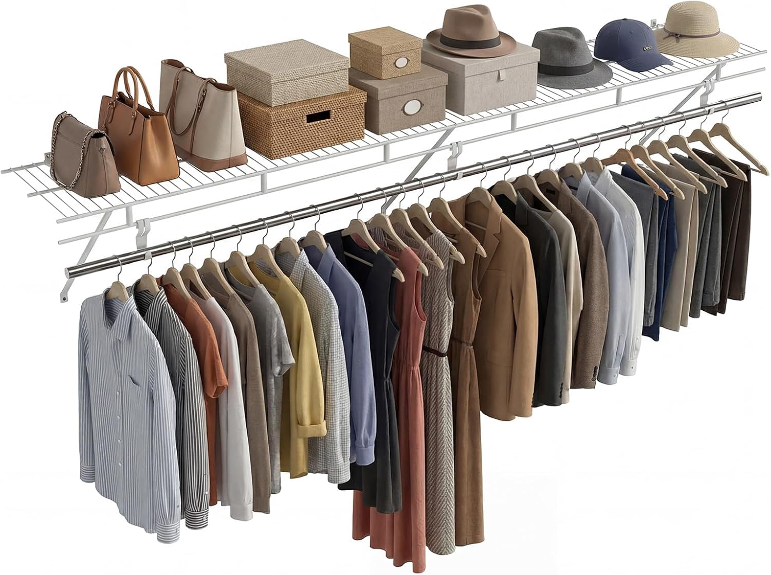 CHTER Closet Shelves Wall Mounted, Closet Shelf with Hanging Rod ...