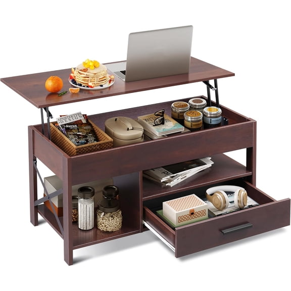 CHTER Coffee Table, 39" Lift Top Coffee Table with Hidden Compartment, Storage Drawers and Storage Shelf for Living Room, Reception Room, Espresso
