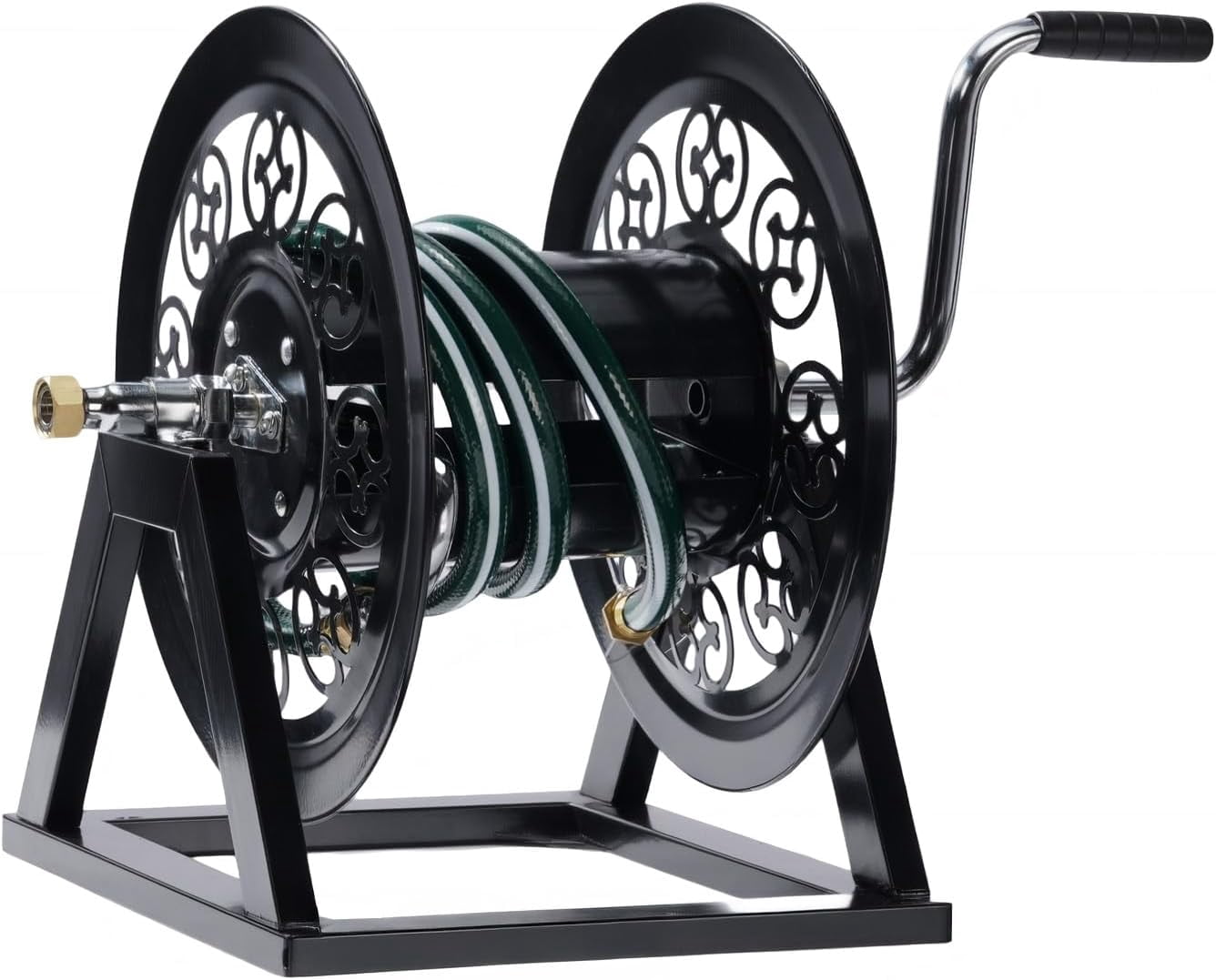 CHTER Decorative Hose Reel, Wall Mount Water Hose Reel for Garden Outside with Heavy Duty Portable Rolling Design Metal, 108FT Capacity for 3/4" Hose for Outdoor Use (Black)