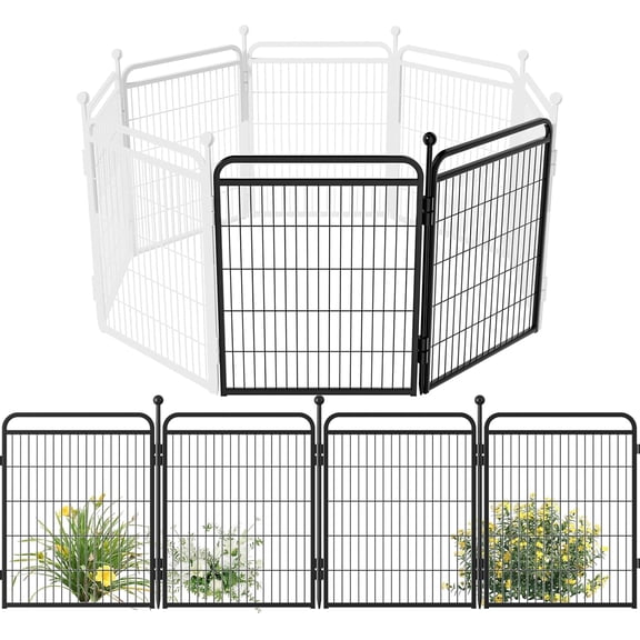 CHTER Dog Playpens, 32" H 2 Add-on Panels for Small/Medium/Large Dogs, Foldable Pet Play Yard Gate Extensions, Pet Playpen, Anti-Rust, Quick Install, Black