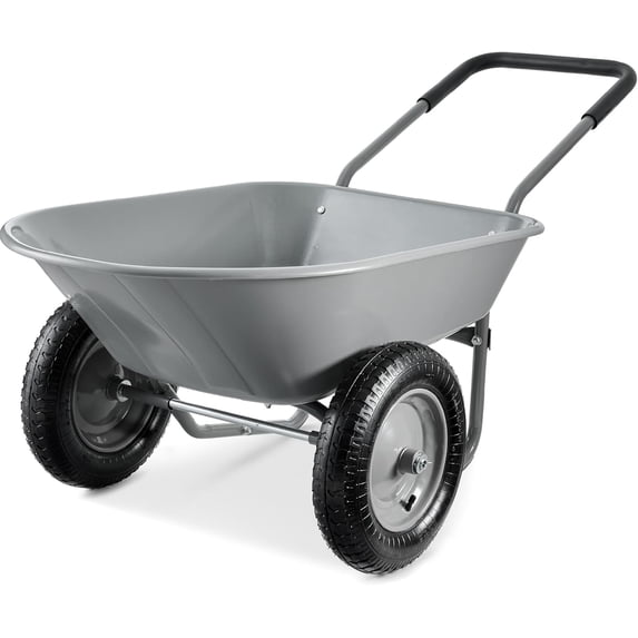 CHTER Dual-Wheel Home Utility Yard Wheelbarrow Garden Cart w/Built-in Stand for Lawn, Gardening, Construction - Gray