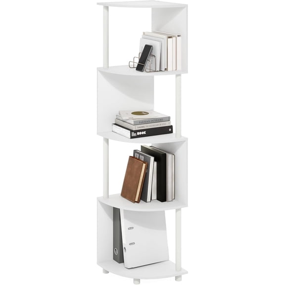 GMNIU ECON Corner Shelf, 4-Tier Corner Book Shelf, Zigzag Storage Shelves, Display Rack, Bookshelf, for Organization and Storage, Living Room, Home Office, White