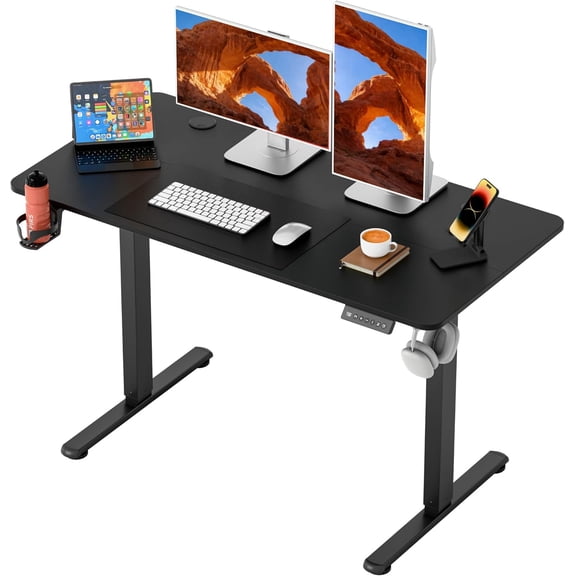 CHTER Electric Standing Desk, 45 x 24 Inches Height Adjustable Sit Stand up Desk, Memory Preset Computer Home Office Desks with Sturdy Metal Frame, Phone Stand Cable Management Hole (Black, 45'')
