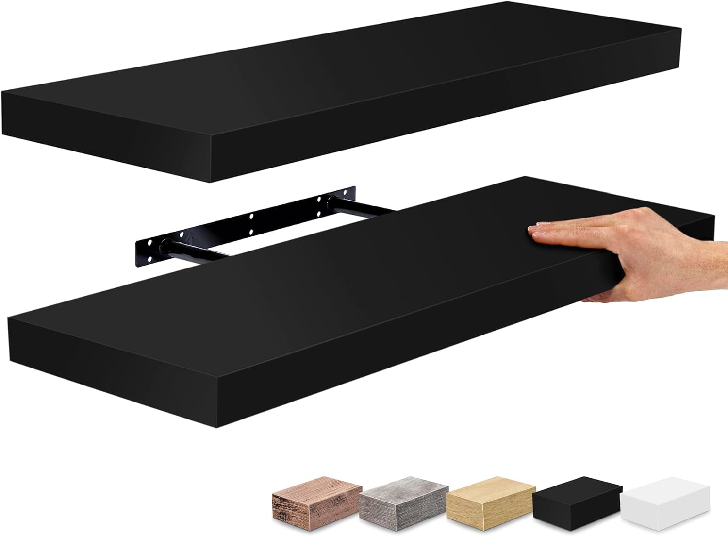 CHTER Floating Shelves for Wall - 24" Bathroom Shelves, Wall Decor for Bedroom, Kitchen, Living Room, Home Decor & Book Storage - Mounted Floating Shelf with Invisible Brackets (Black, 2 Pack)