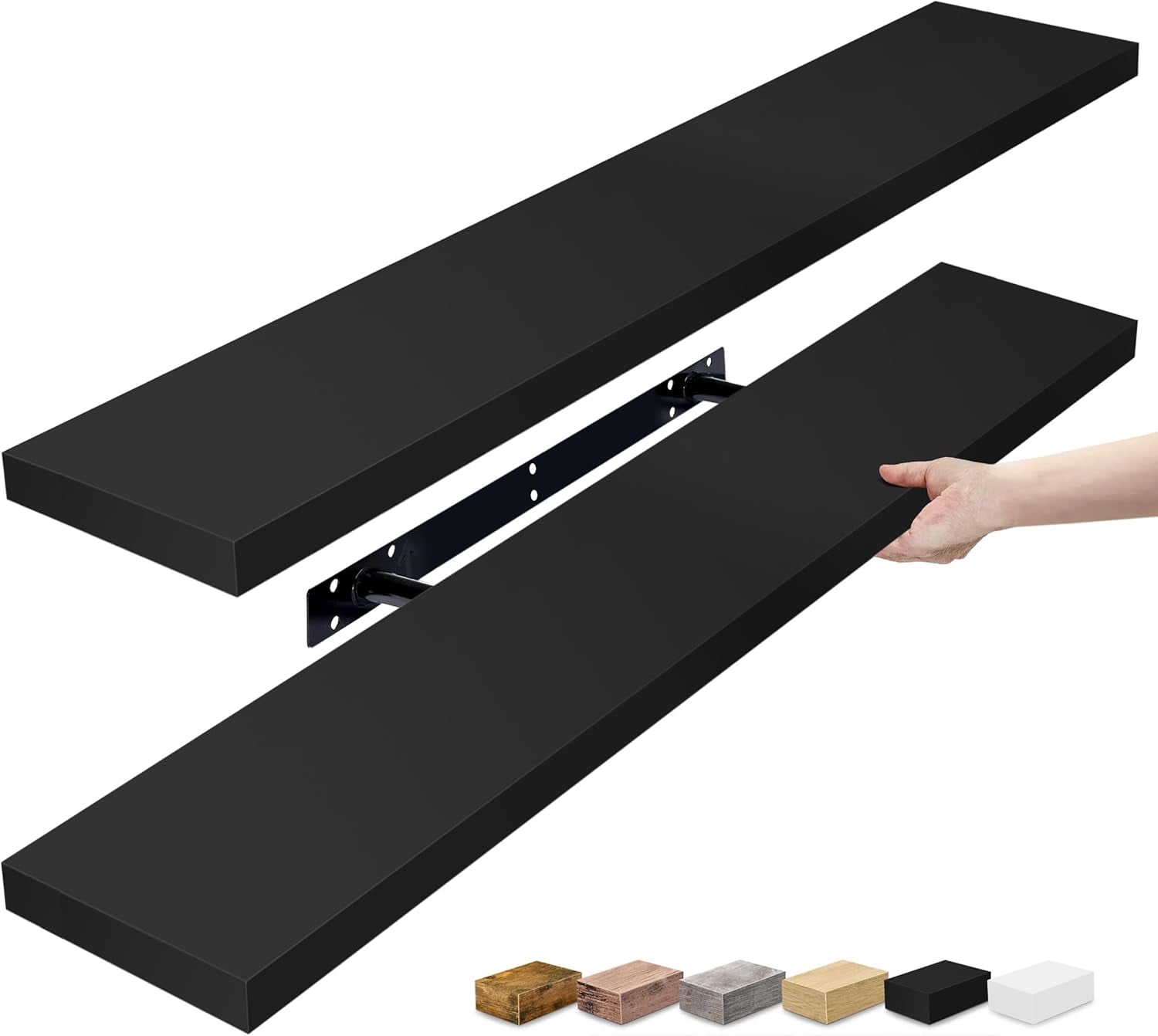 CHTER Floating Shelves for Wall - 35 Inch Long Bathroom Shelves, Wall Decor for Bedroom, Kitchen, Living Room & Book Storage - Mounted Floating Shelf with Invisible Brackets (Black, 2 Pack)